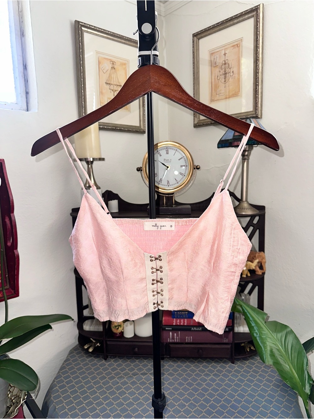 Molly Green Pink Lace-Up Crop Cami